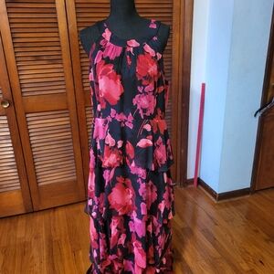 Tommy Hilfiger Black and Pink Long Sleeve Maxi Gown